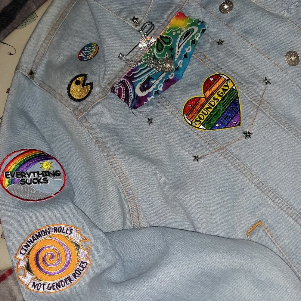 SOLD! LGBT illuminati denim custom jacket! Drops April 6th - Picture 13 of 16
